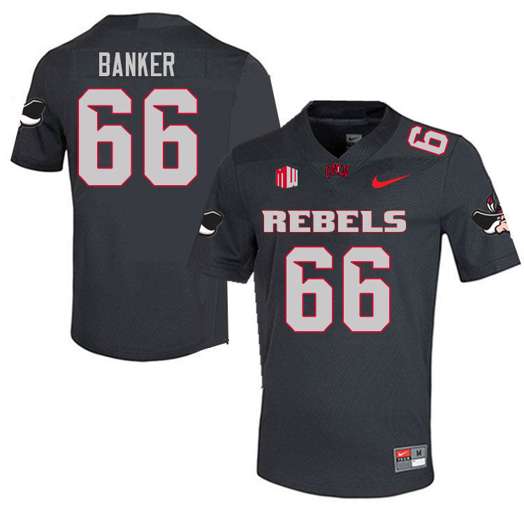 Men #66 Carver Banker UNLV Rebels College Football Jerseys Stitched Sale-Charcoal